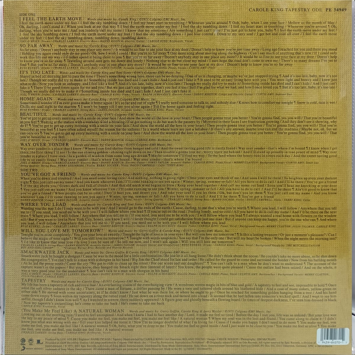 VINILO CAROLE KING/ TAPESTRY 1LP2