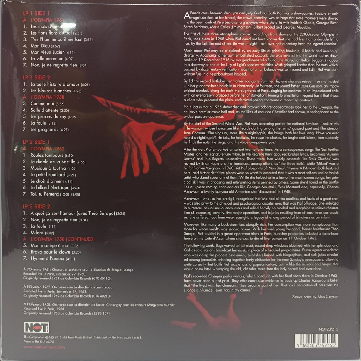 VINILO EDITH PIAF/ AT THE PARIS OLYMPIA 2LP2