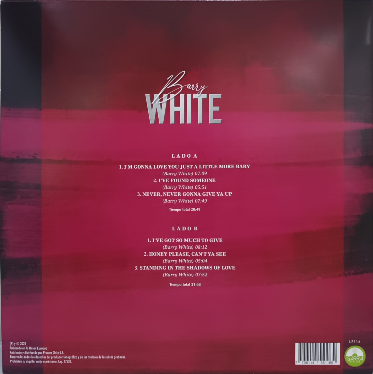 VINILO BARRY WHITE/ GRANDES CANCIONES 1LP2