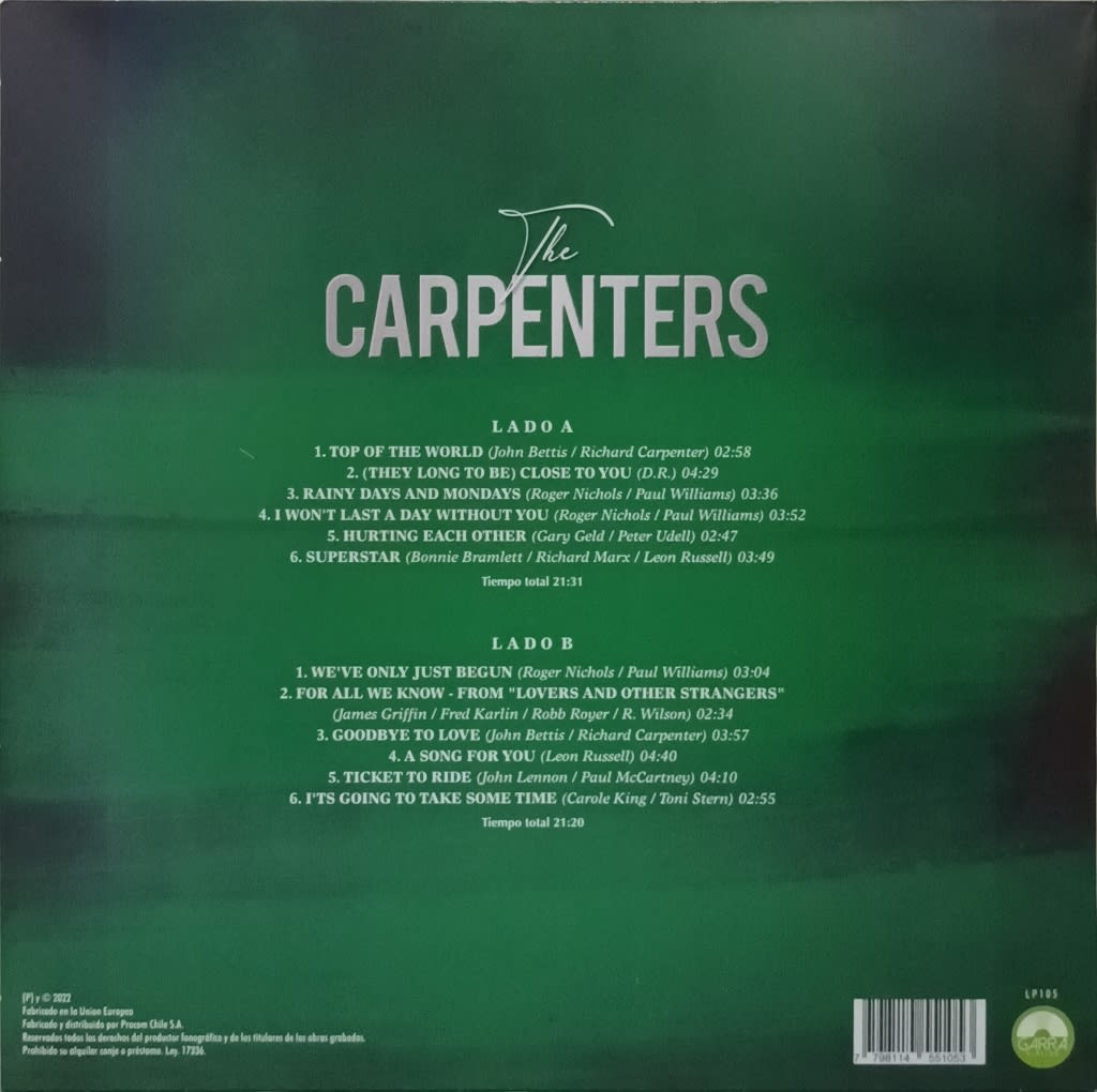 VINILO THE CARPENTERS/ GRANDES CANCIONES 1LP2