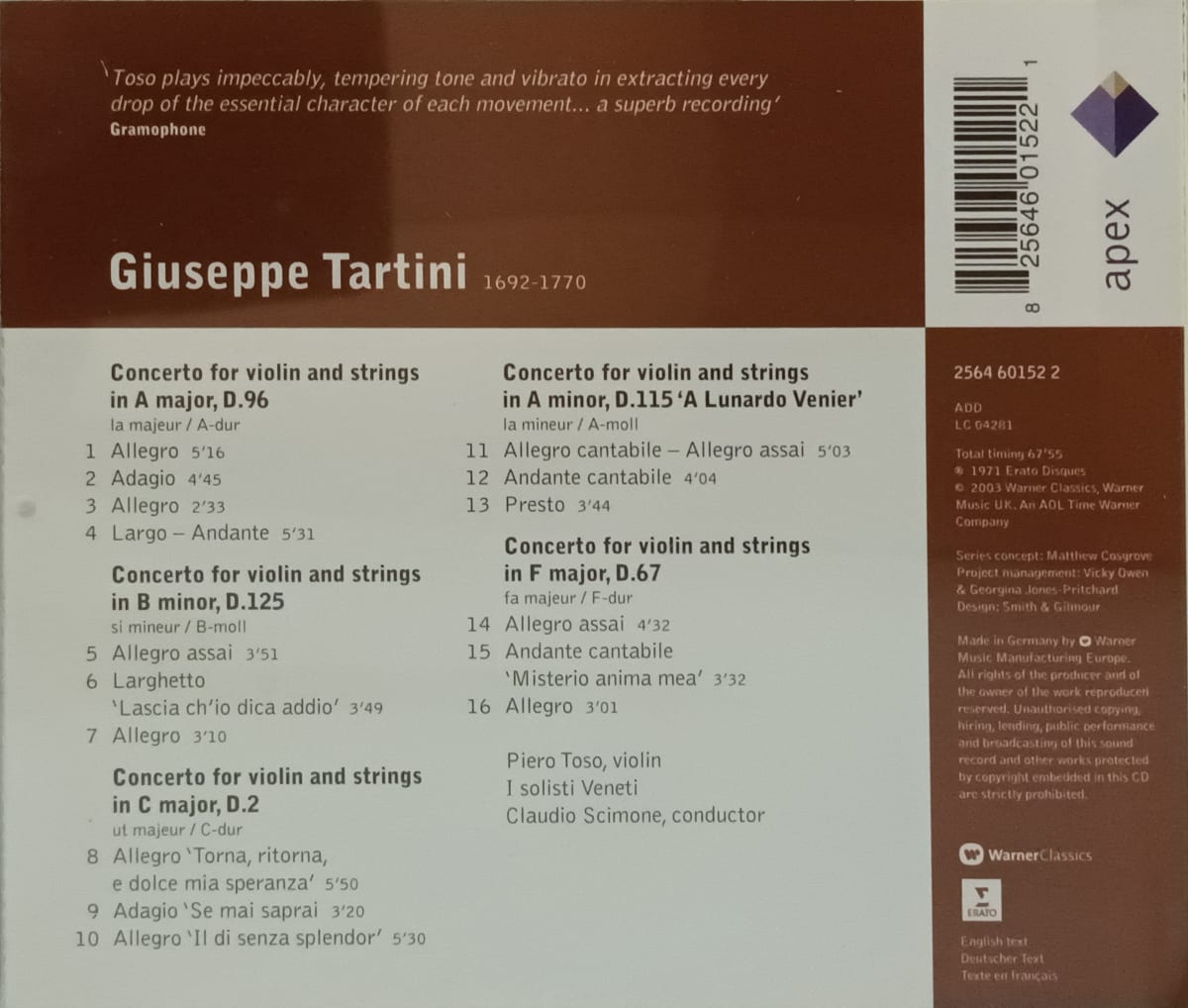 CD APEX/ TARTINI-CONCIERTO TOSO 1CD2