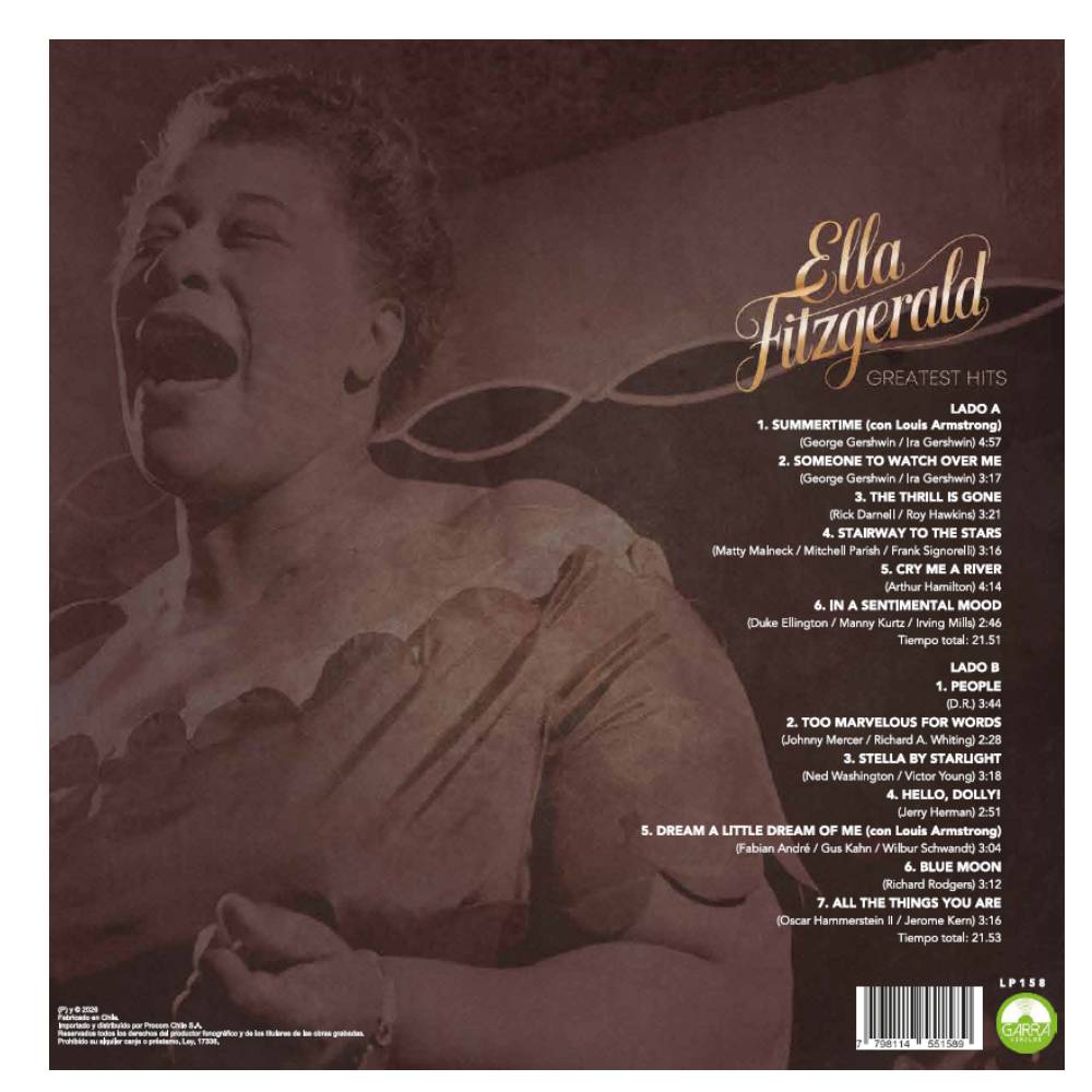 VINILO ELLA FITZGERARLD/ GREATEST HITS (EDICION COLOR) 1LP2
