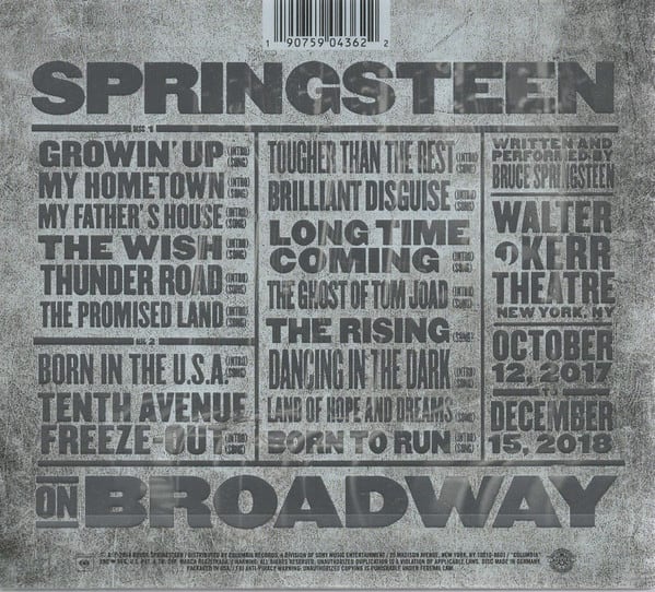 CD BRUCE SPRINGSTEEN/ SPRINGSTEEN ON BROADWAY 2CD2