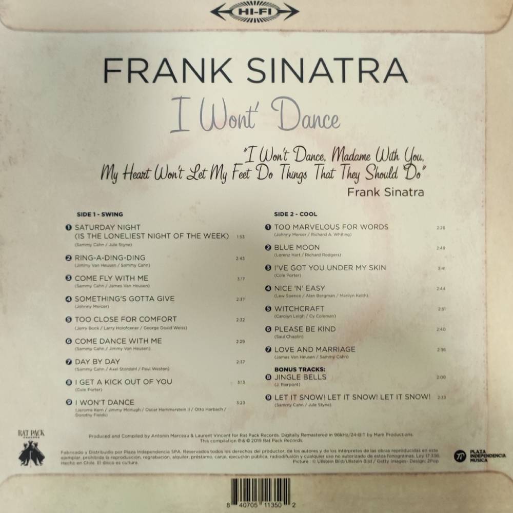 VINILO FRANK SINATRA/ I WON'T DANCE 1LP2