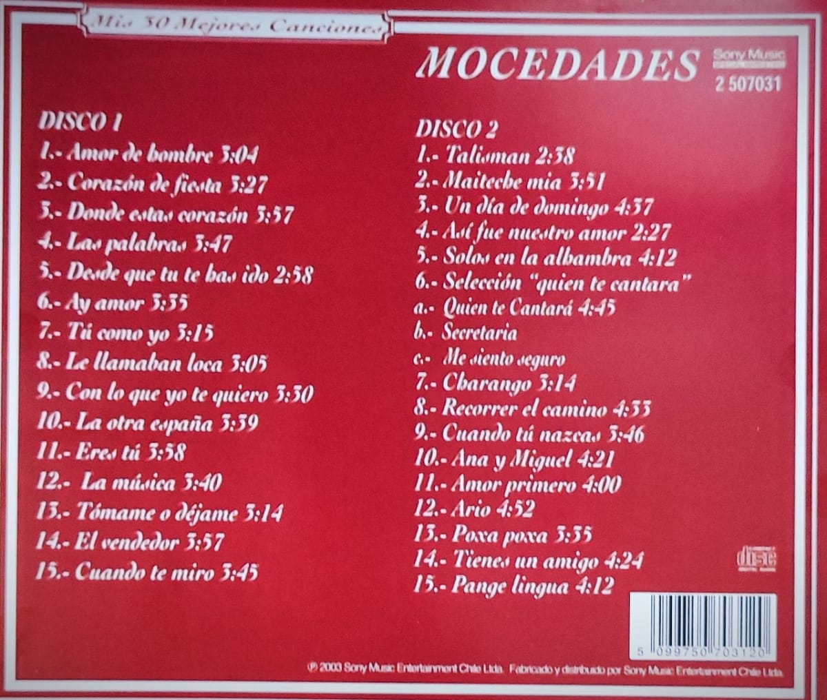 CD MOCEDADES/ SERIE MIS 30 MEJORES CANCIONES 1CD2
