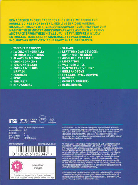 DVD PET SHOP BOYS/ DISCOVERY LIVE IN RIO 1994  3(DVD+2CD)2