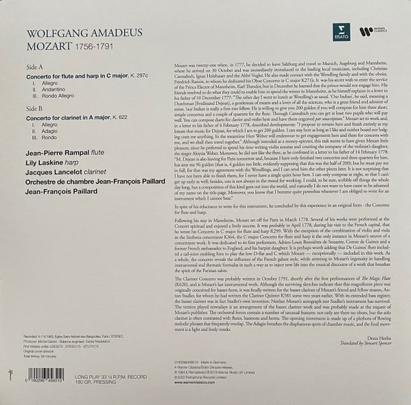 VINILO JEAN PIERRE RAMPAL & LILY LASKI/ MOZART: FLUTE AND HARP CONCERT-1LP2