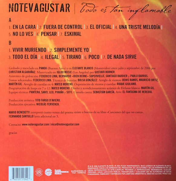 VINILO NO TE VA GUSTAR/ TODO ES TAN INFLAMABLE 1LP3