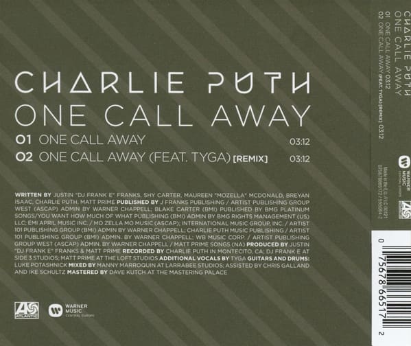 CD CHARLIE PUTH/ ONE CALL AWAY 1CD2