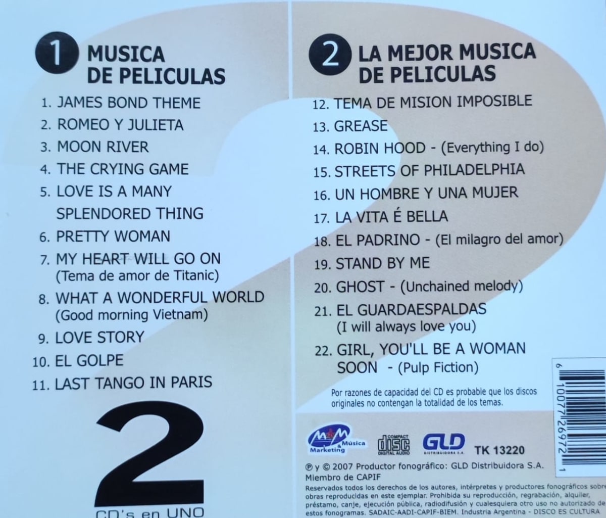 CD MUSICA DE PELICULAS/ LAS MEJORES MUSICA DE PELICULAS 2CD1