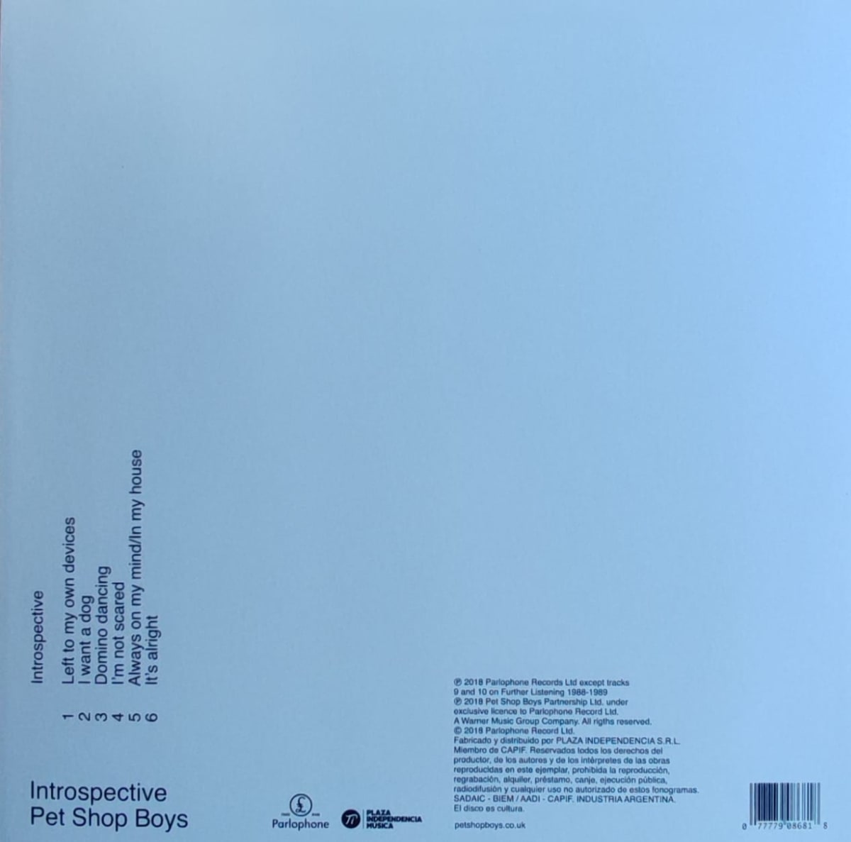 VINILO PET SHOP BOYS/ INTROSPECTIVE 1LP2