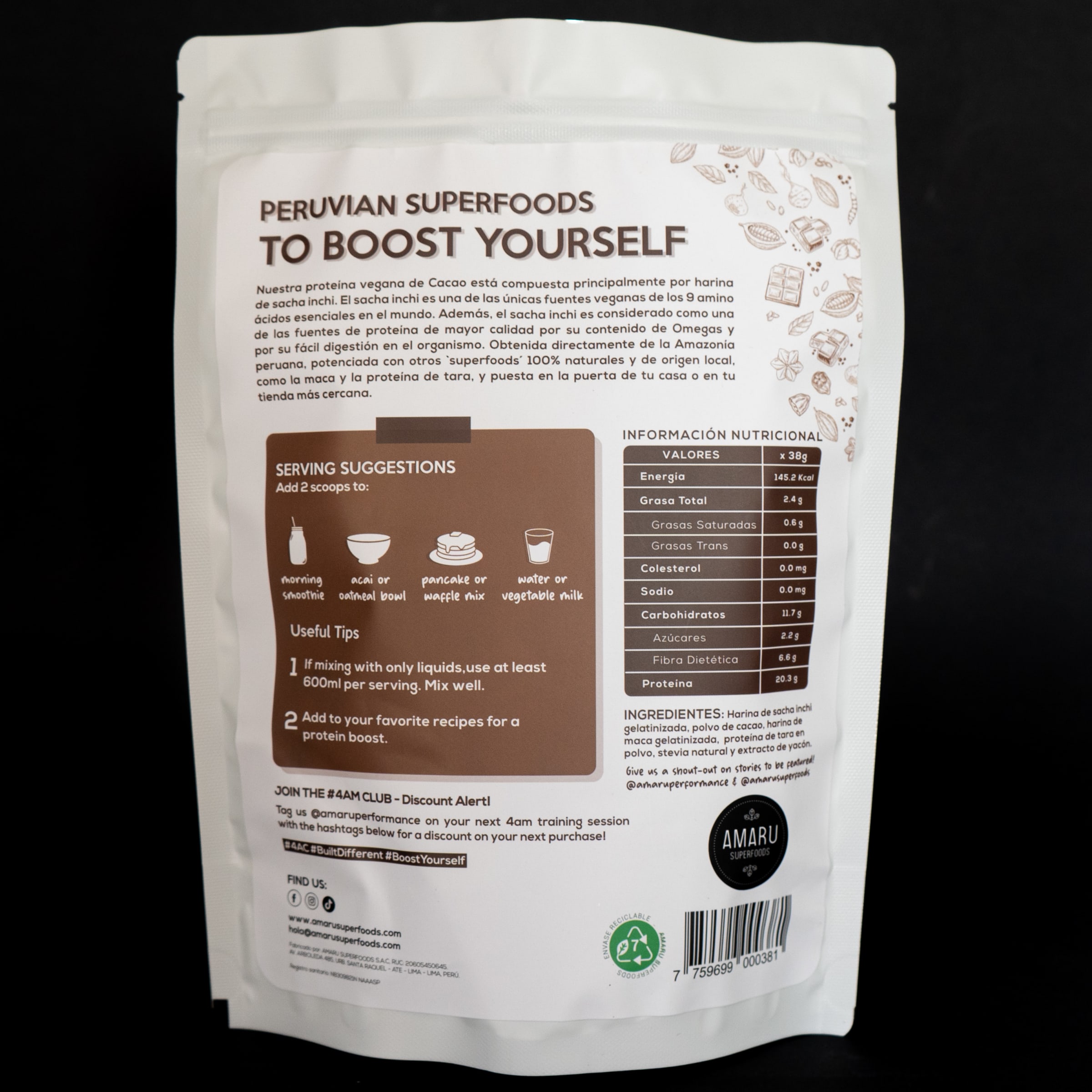 Proteina Vegana Cacao 500gr Proteina Vegana Cacao 500gr