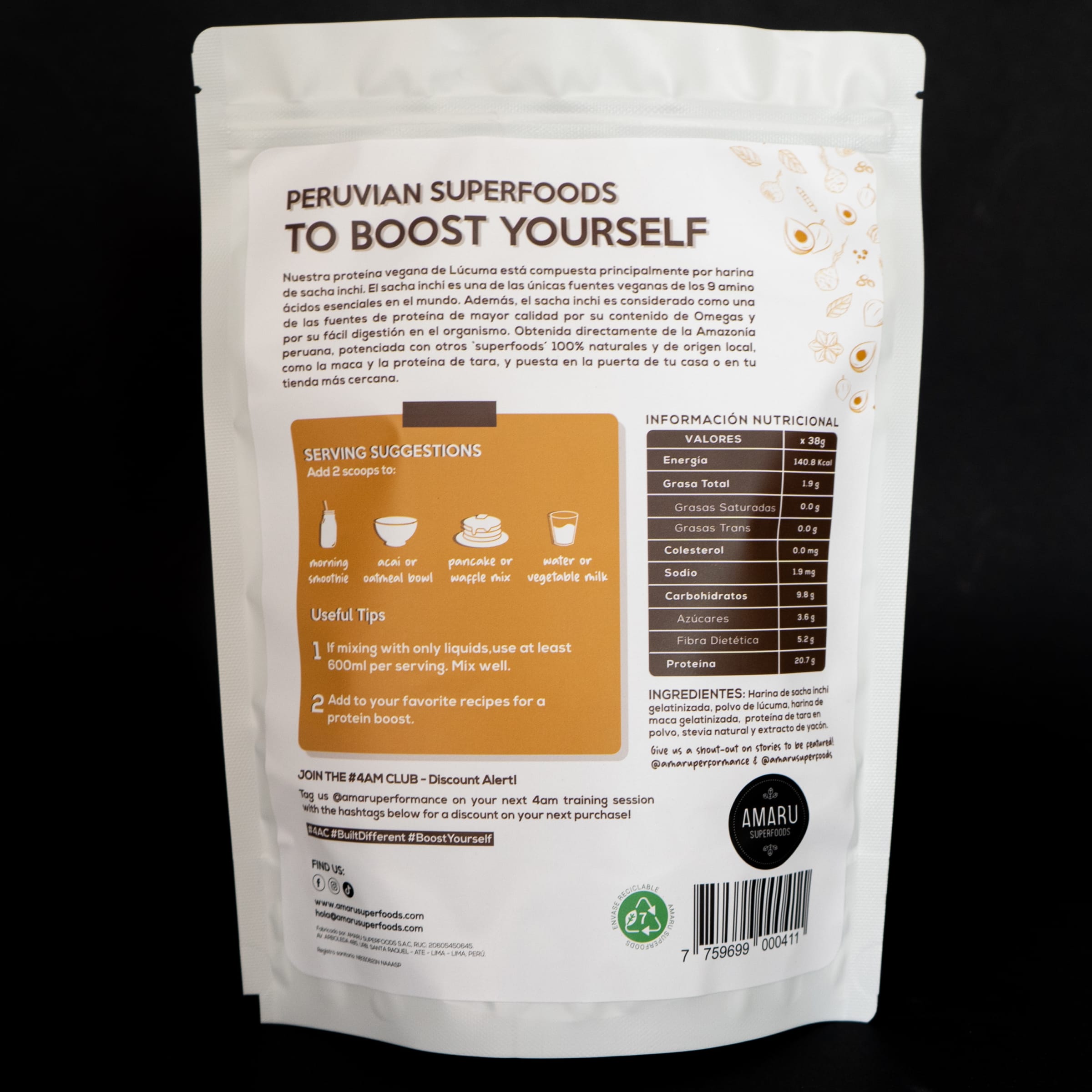 Proteína Vegana Lúcuma 500gr Proteína Vegana Lúcuma 500gr