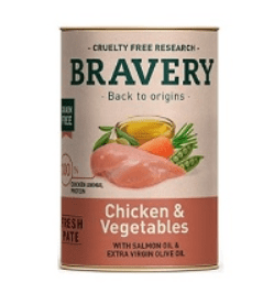 bravery lata perro adulto pollo y vegetales