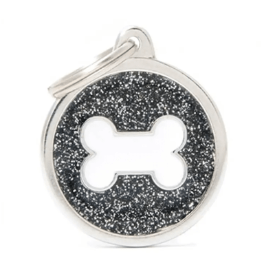 placa my family black big glitter circle white bone