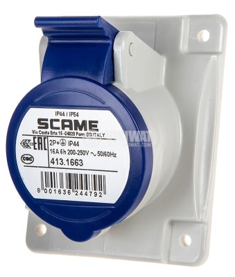 ENCHUFE IND. HEMBRA SCAME EMB 2P+T 16A IP44