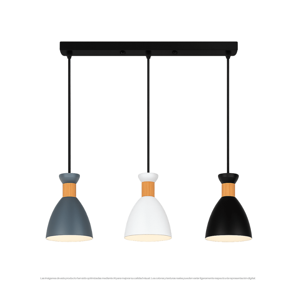 LAMPARA COLGANTE 3 COLORES BLANCO NEGRO GRIS 3XE27 0