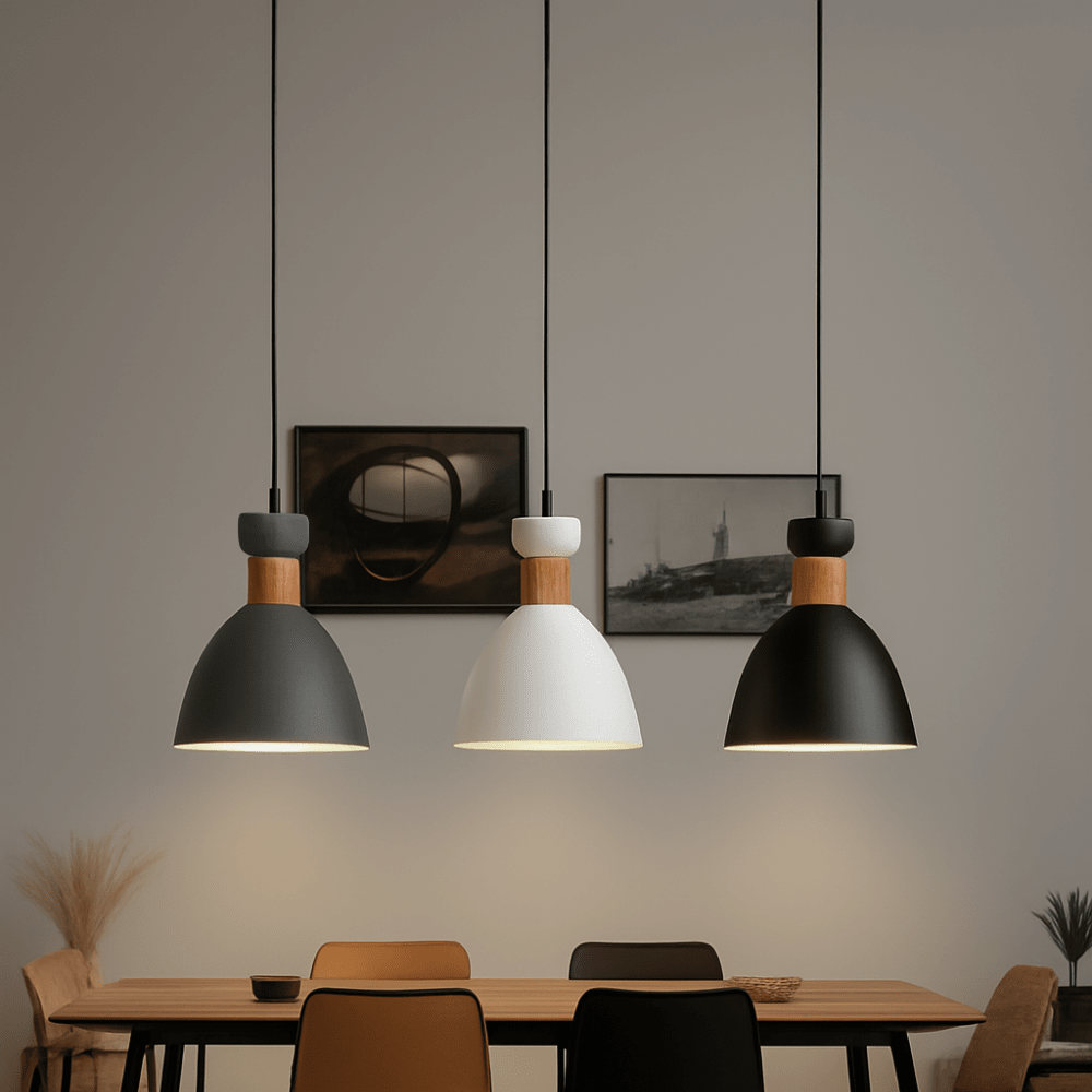 LAMPARA COLGANTE 3 COLORES BLANCO NEGRO GRIS 3XE272