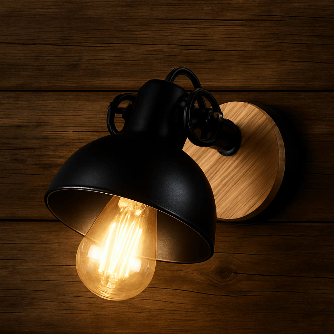 APLIQUE INDUSTRIAL MADERA METAL NEGRO E271