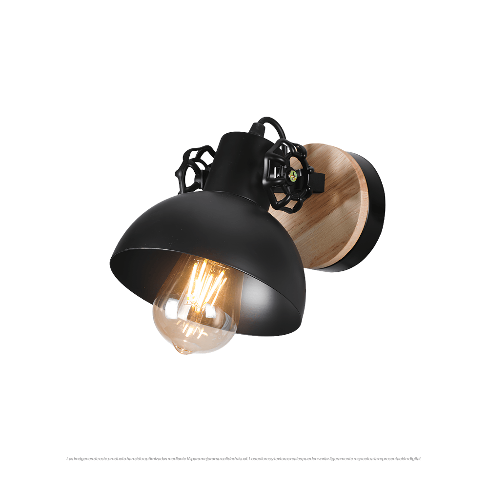 APLIQUE INDUSTRIAL MADERA METAL NEGRO E27 1