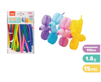 SET GLOBOS LARGOS SURTIDO DE COLORES 15 UND