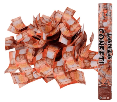 LANZA CONFETTI 30 CM BILLETE 20 MIL