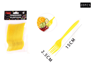 SET TENEDOR PLASTICO AMARILLO 20 PCS