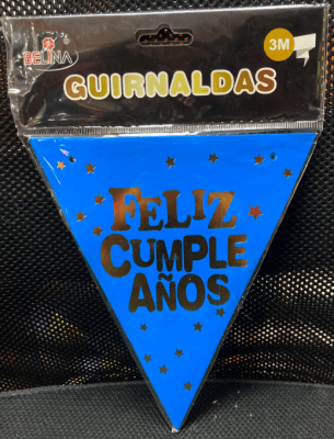 BANDERIN FELIZ CUMPLEAÑOS FLUOR AZUL 3M