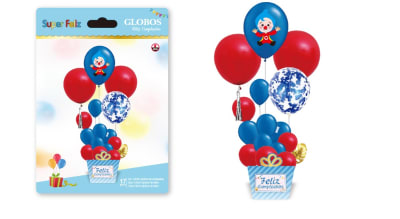 BOUQUET GLOBOS PAYASO PLIM PLIM AZUL/ROJO 17 PCS