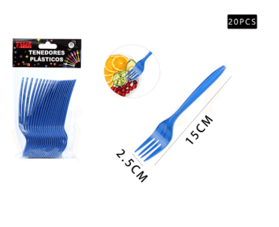 TENEDOR DE PLASTICO AZUL 20 PCS