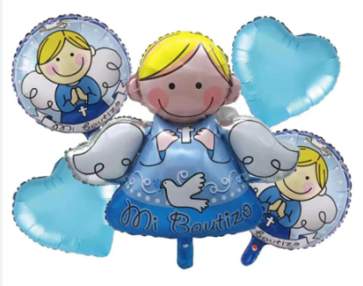 SET GLOBO MI BAUTIZO CELESTE 5 PCS