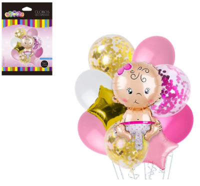 SET GLOBOS BABY GRIL 10 UND