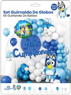 SET DECORACIÓN CUMPLEAÑOS BLUEY AZÚL 59 PCS