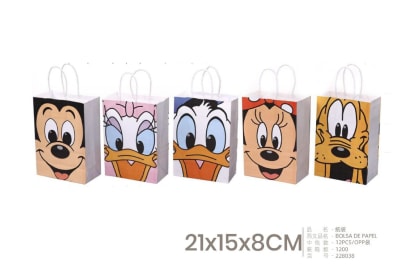 BOLSA DE PAPEL 21 X 15 X 8 CM DISNEY 12 UND