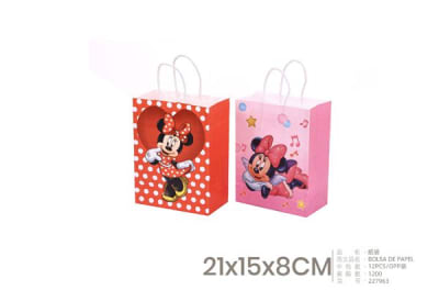 BOLSA DE PAPEL 21 X 15 X 8 CM MINNIE 12 UND