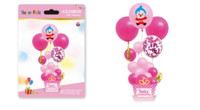 BOUQUET GLOBOS PAYASO ROSADOS PLIM PLIM 17 PCS