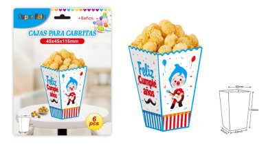SET CAJITAS PARA CABRITAS 4,5 X 4,5 X 11,5 CM PAYASO PLIM PLIM 6 PCS