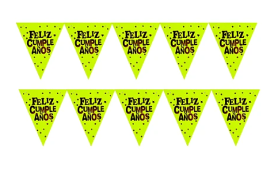 BANDERIN FELIZ CUMPLEAÑOS FLUOR AMARILLO 3M