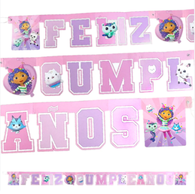 GUIRNALDA FELIZ CUMPLEAÑOS GABBY Y LA CASA DE MUÑECAS 1,8 MTS