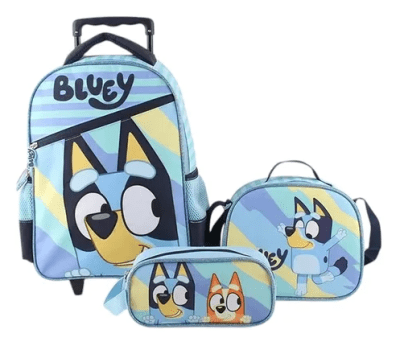 SET 3 PIEZAS MOCHILA CON RUEDAS-ESTUCHE-LONCHERA BLUEY