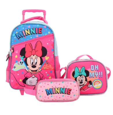 SET 3 PIEZAS MOCHILA CON RUEDAS-ESTUCHE-LONCHERA MINNIE