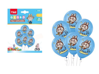 SET GLOBO LATEX LABUBU AZUL 6 UND