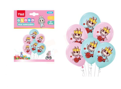 SET GLOBOS LATEX LABUBU 6 UND DISEÑO 2