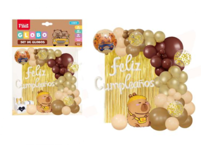 SET DE GLOBOS FELIZ CUMPLEAÑOS CAPIBARA
