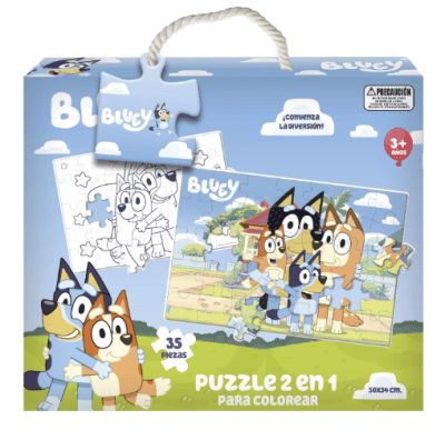PUZZLE BLUEY 35 PCS 2 EN 1 PARA ARMAR U COLOREAR MEDIDA 50X34 CM