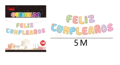 GUIRNALDA FELIZ CUMPLEAÑOS COLORES PASTELES 5 MTS