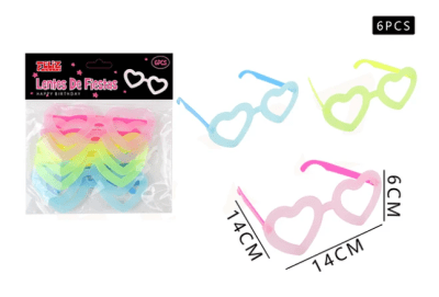 SET LENTES DE FIESTA FLUOR MULTICOLOR 6 UND