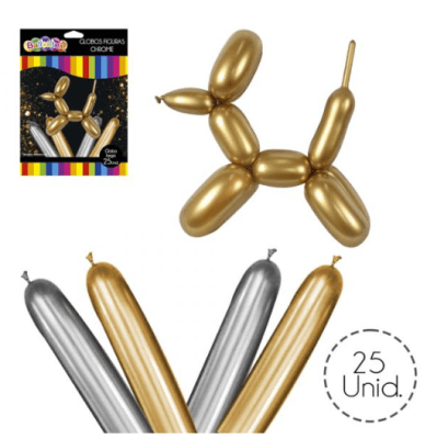 GLOBO FIGURA CHROME PLATEADO Y DORADO 25 UND