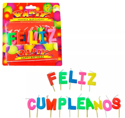 VELA FELIZ CUMPLEAÑOS LETRA IMPRENTA COLORES