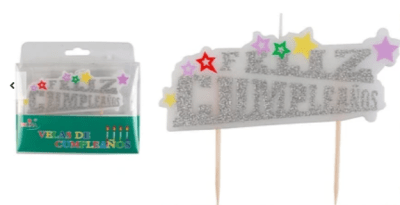 VELA FELIZ CUMPLEAÑOS PLATEADA CON ESTRELLAS
